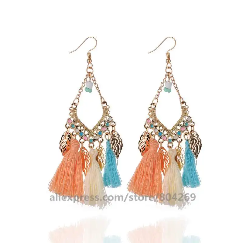 120 pair/lot Wholesale Spring Summer Fashion Tassel Earrings Vintage Long Dangle Leaf Jewelry