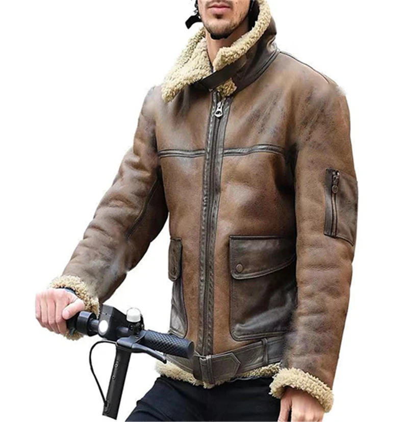 Зимняя мужская куртка в стиле ретро, меховая куртка локомотив, стоячий воротник, на молнии, из искусственной кожи, толстое Мужское пальто, ветровка, теплое пальто
