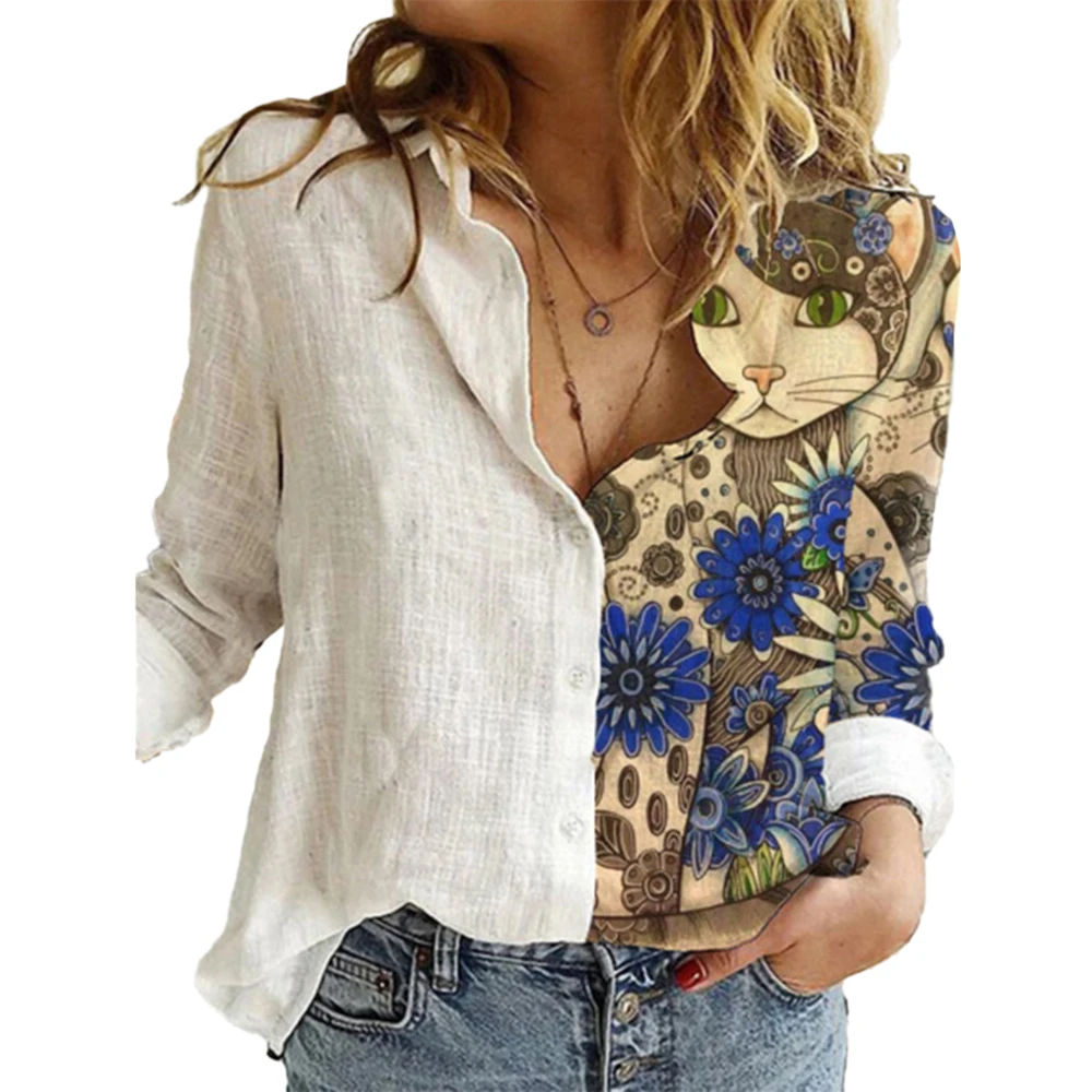 Puff Shoulder Blouse Shirts Office Lady Summer Metal Buttoned Blouse Women Pineapple Print Long Sleeve Tops