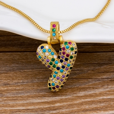 A-Z 26 Letters CZ Zirconia Pendant Necklace for Women Cute Rainbow Initials Name Necklace Fashion Party Wedding Jewelry