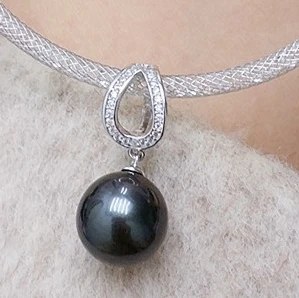 

Torques Tahitian Seawater Black Pearl 11-12MM Round Glare Pendant Necklace Women Long Pearl Necklac Fashion Necklaces for Women