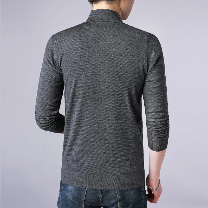 Sweater coat men's stand collar zipper long-sleeved knit coat Fashion city simple versatile high-end slim coat 2019
