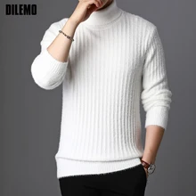 Модный брендовый свитер с воротником под горло для мужчин, пуловеры, Облегающие джемперы, вязаная осенняя одежда в Корейском стиле, толстая повседневная мужская одежда