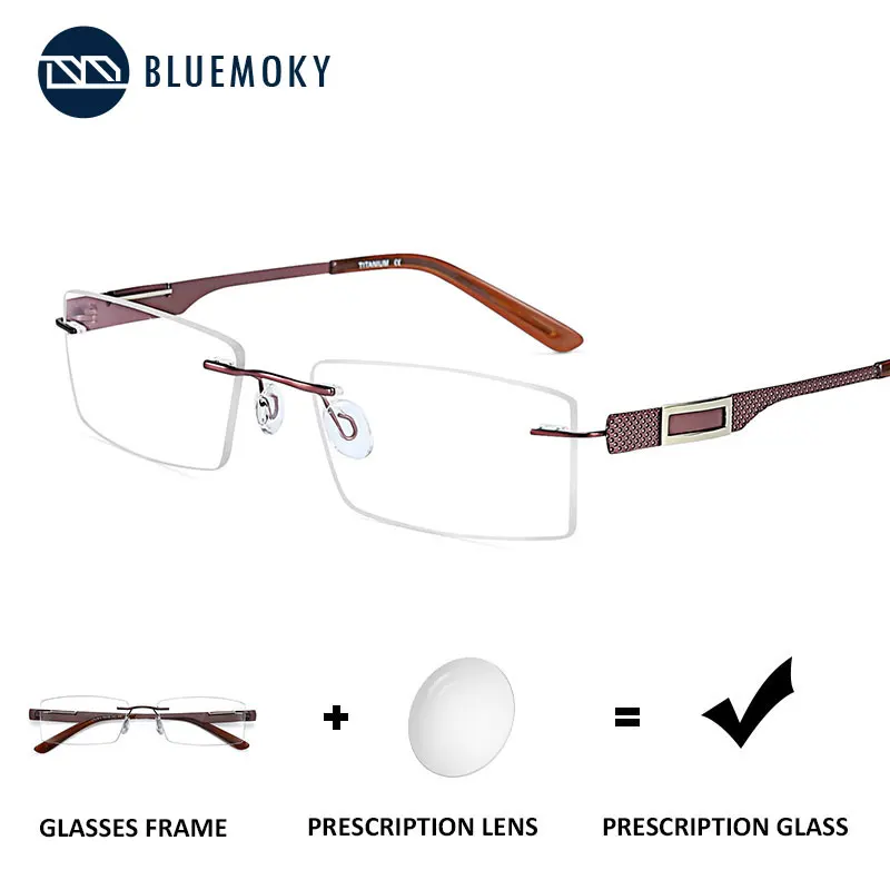

BLUEMOKY Titanium Rimless Prescription Glasses Men Square Light Optical Myopia Clear Lens Eyeglasses Women Eyewear Glasses LT579