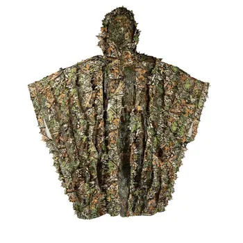 

3D Outdoor Hunting Camouflage Clothes With Cap Jungle Cloak Poncho Camo Bionic Leaf For Sniper Photography