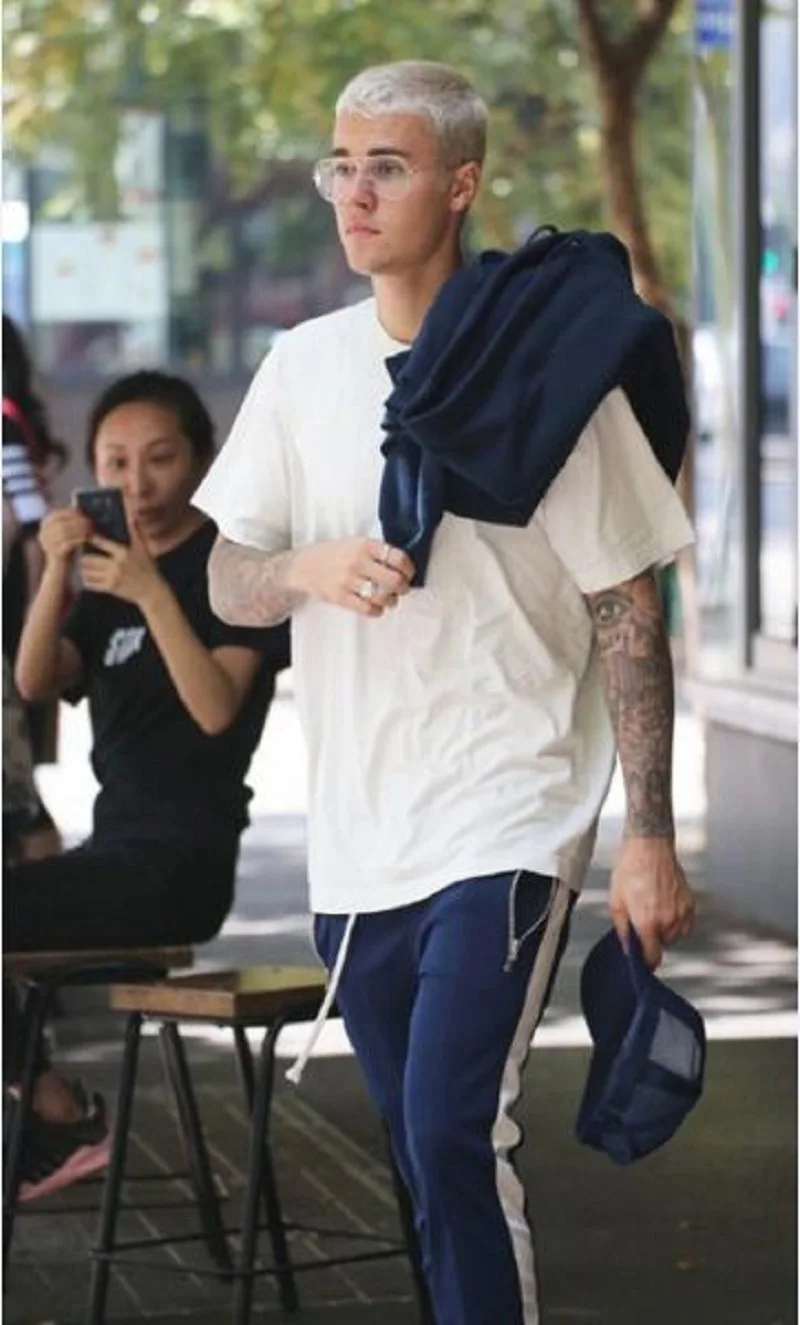 Fog Bieber Стиль Знаменитостей форменные штаны Ретро спортивные штаны ноги внутри молнии полосы контрастных цветов мужские повседневные штаны