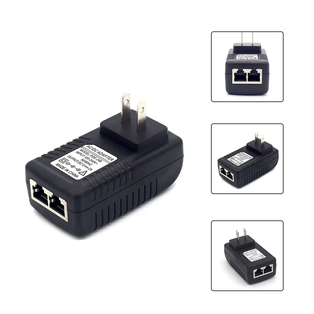 POE Injector AC220V  to DC12V 2A DC48V 0.5A POE Power Supply Over Ethernet Injector Adapter EU/UK/US Optional