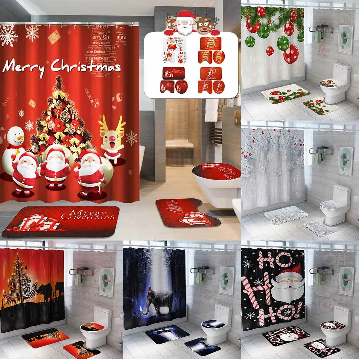 Merry Christmas, водонепроницаемая занавеска для ванной, Рождественский Санта Клаус, коврик для ванной, крышка для унитаза, коврик для ванной, нескользящий коврик, набор