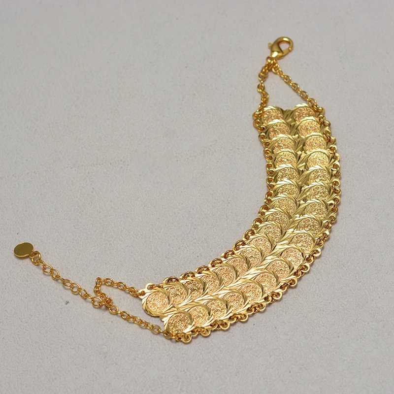 Gold Color Coins Bangles & Bracelet for Women Men Money Coin Bracelet Islamic Muslim Arab Middle Eastern Jewelry African Gifts metal bracelet
