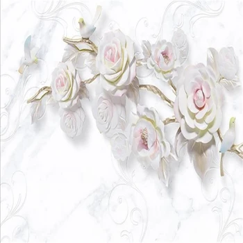 

Custom wallpapers modern wallpaper for living room 3D relief wallppaers rose flower and bird marble wallpaper background wall