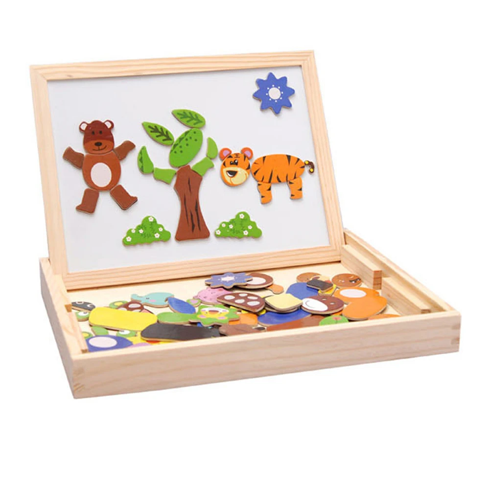 Милые деревянные животные Пазлы двухсторонняя магнитная доска для рисования ранние Дети Развивающие игрушки подарки для детей день
