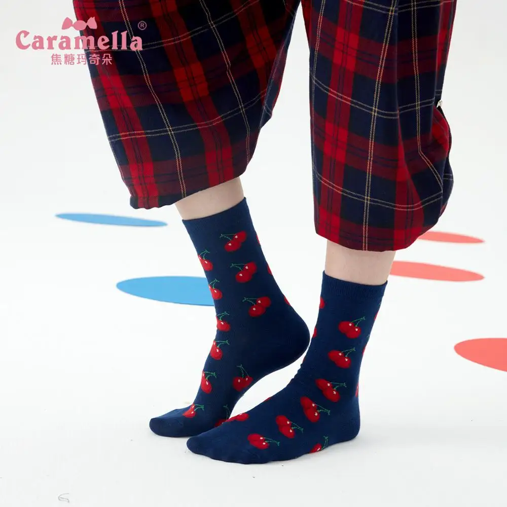 Caramella, новинка, женские носки с фруктами, забавные, авокадо, скейтборд, длинные носки, Harajuku Happy Comebd, хлопковые носки, цветные, Новинка
