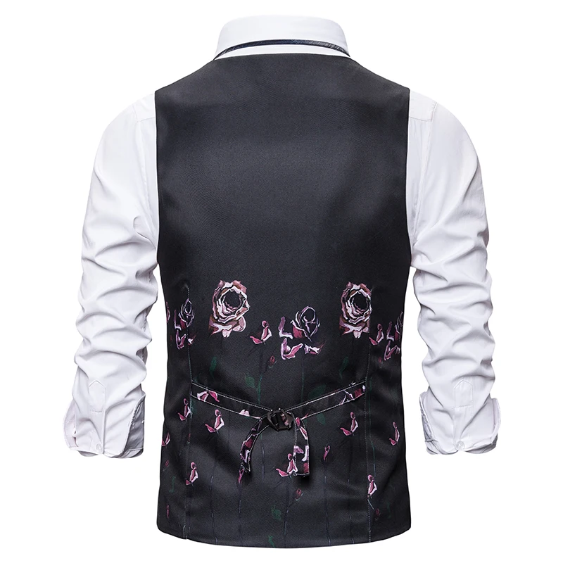 Men's Vest Brand New Casual Fashion Men's 3D Euro Code Rose Print Single-breasted Vest Vest Fashion Casual Suit Vest