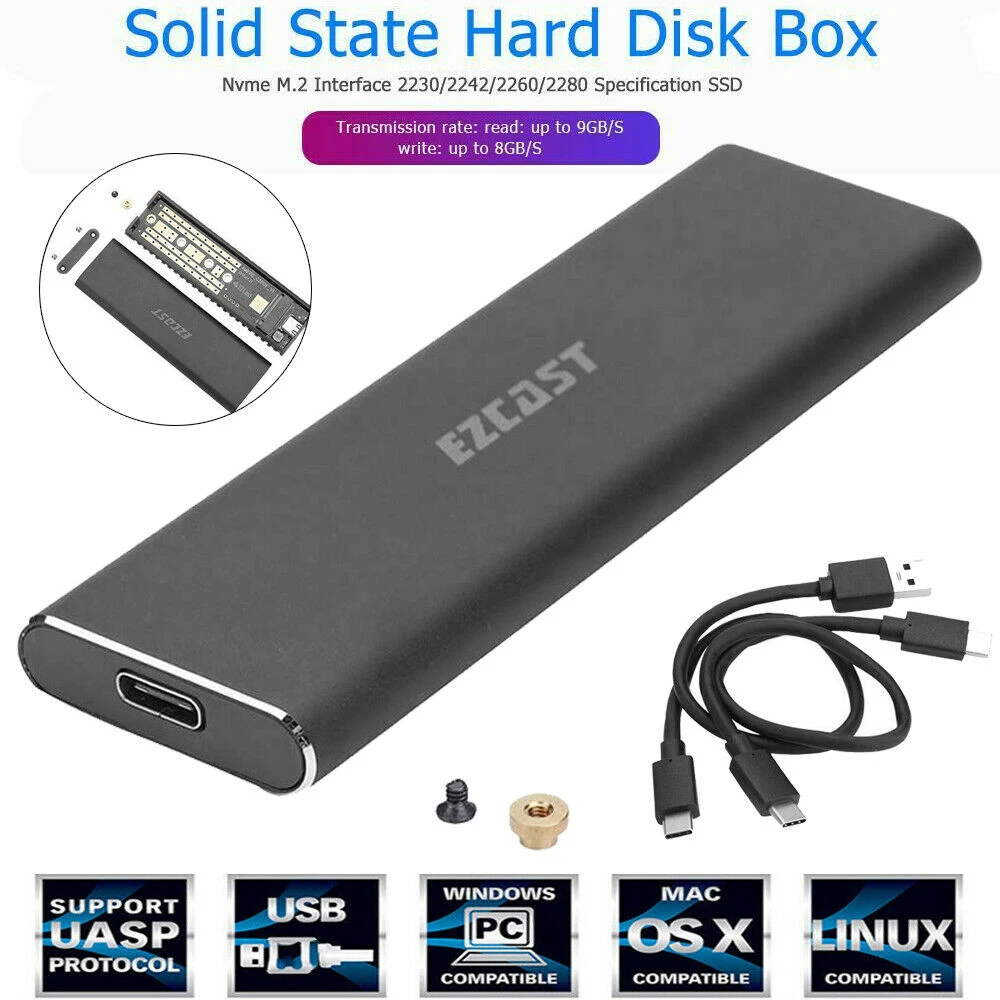 

M2 SSD Hard Case NVME PCIe Enclosure M.2 to USB Type C 3.1 GEN2 M Key Adapter