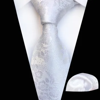 

Fashionable White Pocket Square Classic Party Wedding Men's Fashion Paisley Silk Woven Wedding Men Tie Necktie Handkerchief Set