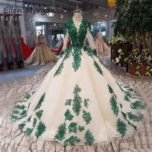 Винтажное арабское мусульманское свадебное платье, темно-зеленое, с длинным рукавом, с аппликацией из блесток, официальное платье невесты, Vestido De Novia для женщин