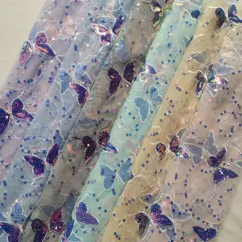 

1 Yard 2020 New Ins Hot Butterfly Sequin Embroidery Mesh Fabric Designer DIY Dress Lace Tulle Fabric Patchwork Sewing Telas