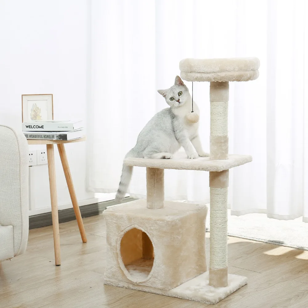 Fast Delivery Luxury Pet Cat Tree House Condos Cat Tree Tower with Ladder Sisal Scratching Posts for Cats Kitten Furniture House