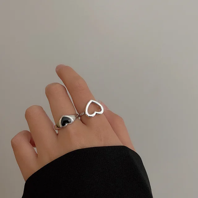 2Pcs Heart Magnet Couple Rings Punk Cuban Chain Charm Paired Rings For Lp Lovers Friend Adjustable Jewelry Party Gift Trend New Style 27