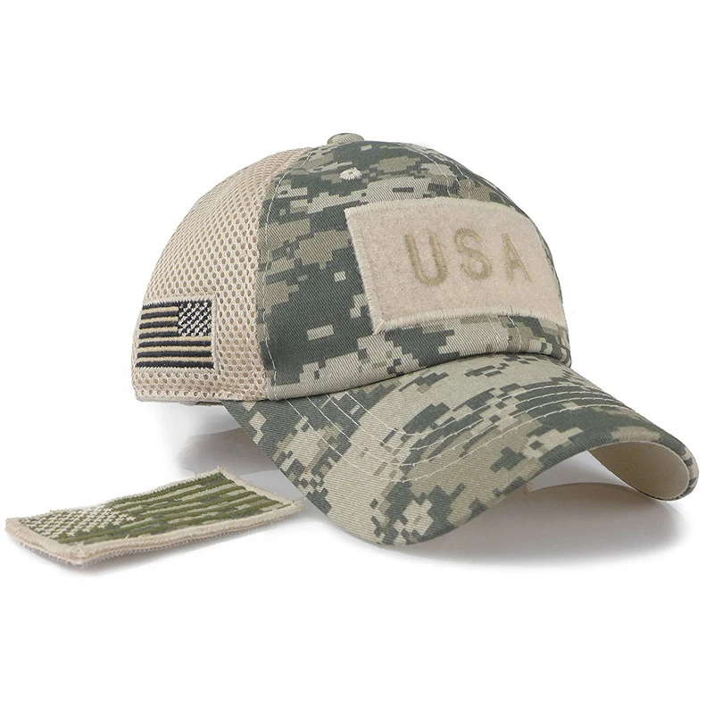 Камуфляжные бейсбольные тактические кепки мужские летние сетчатые военные армейские шапки сконструированные бейсболки шляпы с нашивками с флагом США