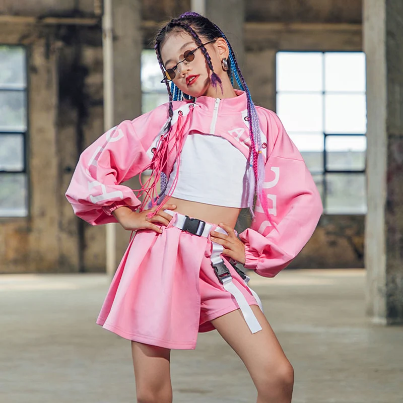 Children Costumes Kids Hip Hop Clothing Pink Street Dance Suit Autumn Jazz