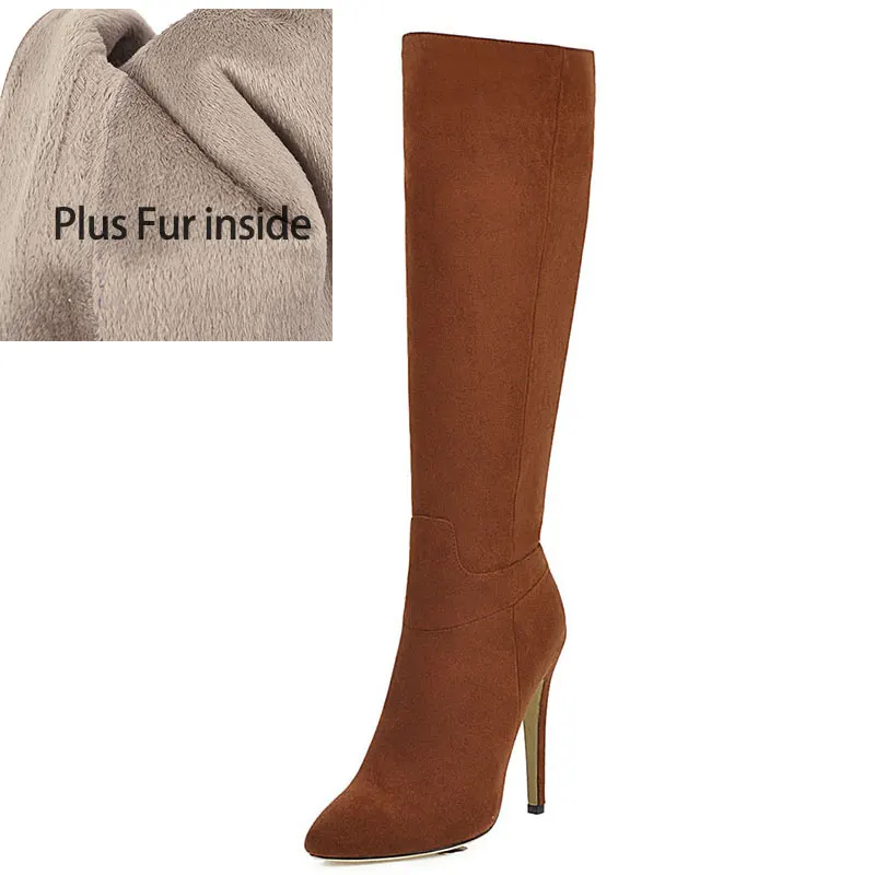 plush brown Lloprost ke/Сапоги до колена на тонком высоком каблуке; женские сапоги до бедра; женская зимняя обувь; женские высокие сапоги из эластичной ткани; H626 - Цвет: plush brown