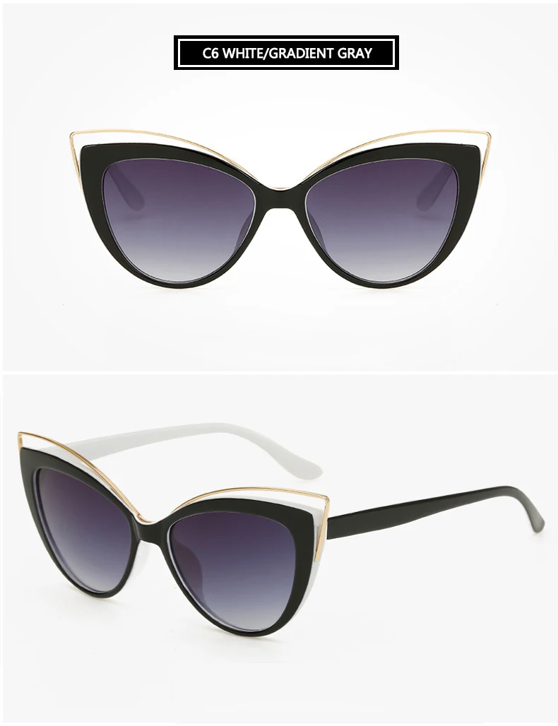 Модные женские солнцезащитные очки "кошачий глаз", брендовые, дизайнерские, металлические, зеркальные, классические, винтажные, Oculos De Sol Feminino UV400