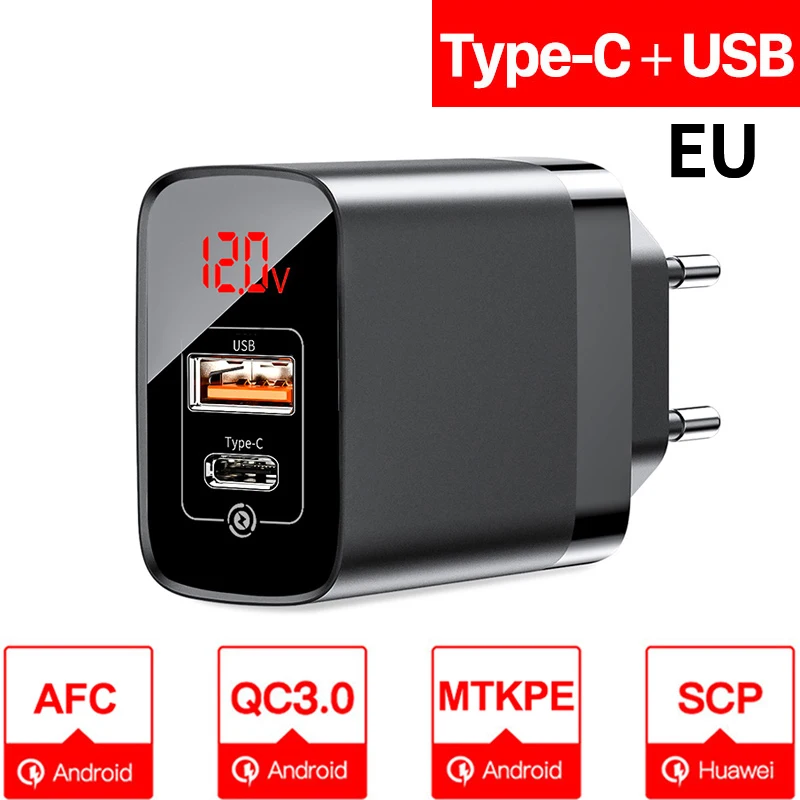 EU Plug Black PD C Baseus Quick Charge 3,0 USB зарядное устройство для iPhone samsung Xiaomi huawei мобильный телефон 18 Вт PD3.0 PD QC3.0 QC usb type C быстрое зарядное устройство - Тип штекера: EU Plug Black PD C