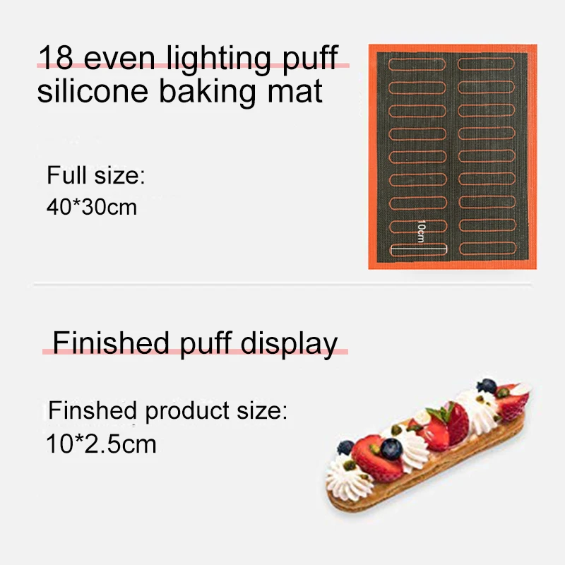 Silicone Mat 18 Eclair Pastry Non Stick Puff Perforated Liner Pad Macaron Cookie Bread Mold For Baking Tools 30x40cm Oven Sheet