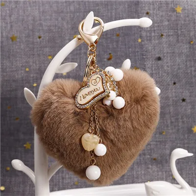 Cute Heart Pompom Keychain Charms Pearl Tassel Fluffy Flush Faux Rabbit Fur  Key Chains for Women Girl Heart Bag Charms Pendant - AliExpress