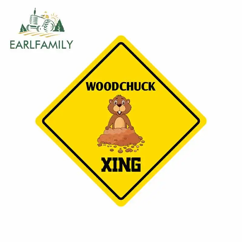 

EARLFAMILY 13cm x 13cm for Woodchuck Crossing Sign Funny Car Stickers Vinyl Sunscreen RV VAN Fine Decal JDM Car Accessories