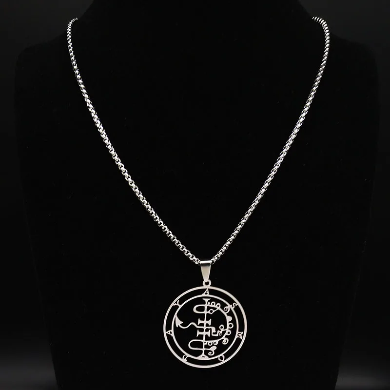 Sleek Lucifer Sigil Stainless Steel Satanic Necklace with Baphomet Charm