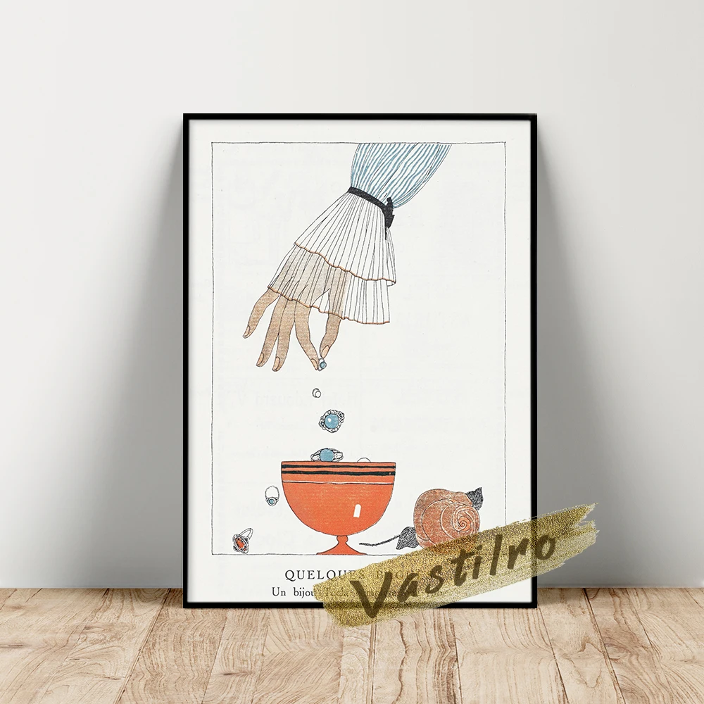 Charles Martin Poster, Martin Quelques Bagues Wall Painting, Hand Cup Jewel Wall Art, Vintage Still Life Wall Picture, Idea Gift