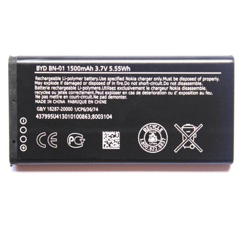 

Original BN-01 phone battery for Nokia Lumia X 1045 RM-980 X2 X Plus 1013 BN-01 1500mAh