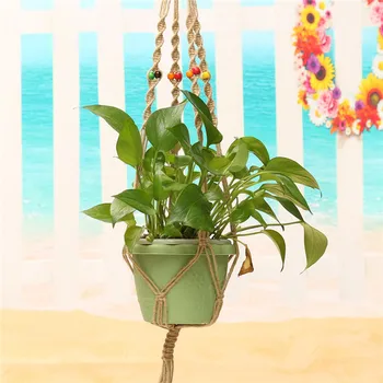 

42 Inch Knotted Macrame Plant Hanger Vintage Cotton Linen Flowerpot Basket Lifting Rope Hanging Basket Pot Holder Garden Tools