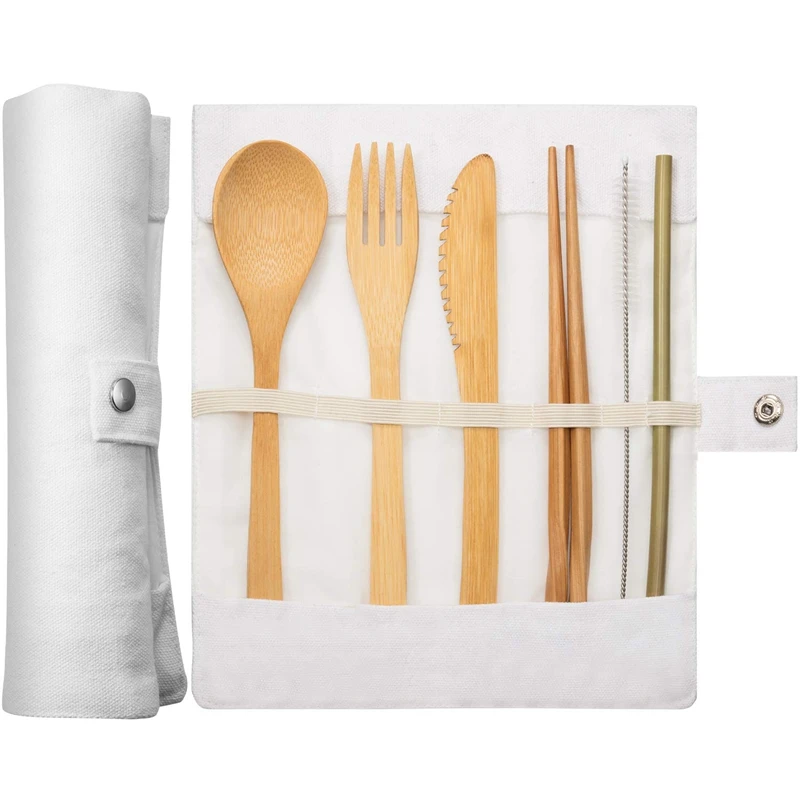2 Set Bamboo Cutlery Flatware Set Bamboo Travel Utensils Include Reusable Knife Fork Spoon Chopsticks Straws