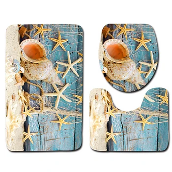 

3D Ocean Beach Non Slip Bathroom Pedestal Rug + Lid Toilet Cover +Bath Mat