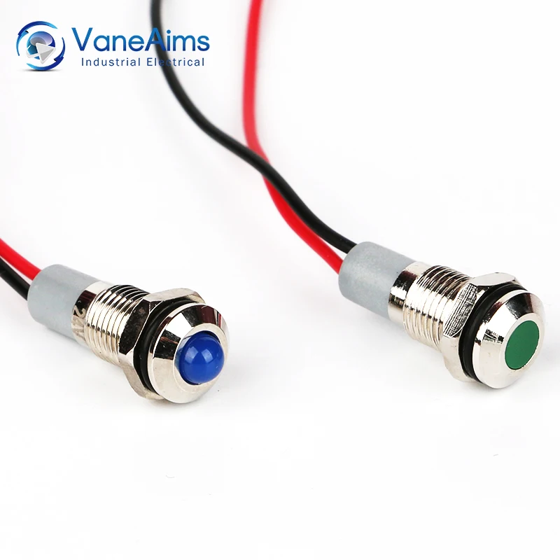 Lampada Spia HUSA 6mm A Testa Piatta Impermeabile IP67, 3V 6V 12V 24V 220V, Luce Indicatore LED Rossa Verde In Metallo Con Cavo Da 150mm - Foto 2