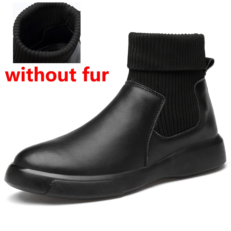 JINTOHO/Высококачественная Мужская обувь из натуральной кожи; модная мужская зимняя обувь; брендовая мужская кожаная обувь; зимние кожаные ботинки; зимние ботинки - Цвет: black without fur