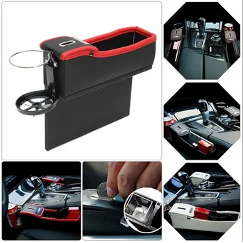 

Car Seat Gap Coin Collector Cup Holder Storage Organizer Universal PU Leather Car Seat Gap Fill Organizer Accessories