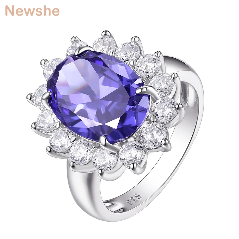 Обручальное кольцо Newshe 6 карат синий овальный AAAAA CZ 925 пробы серебряные