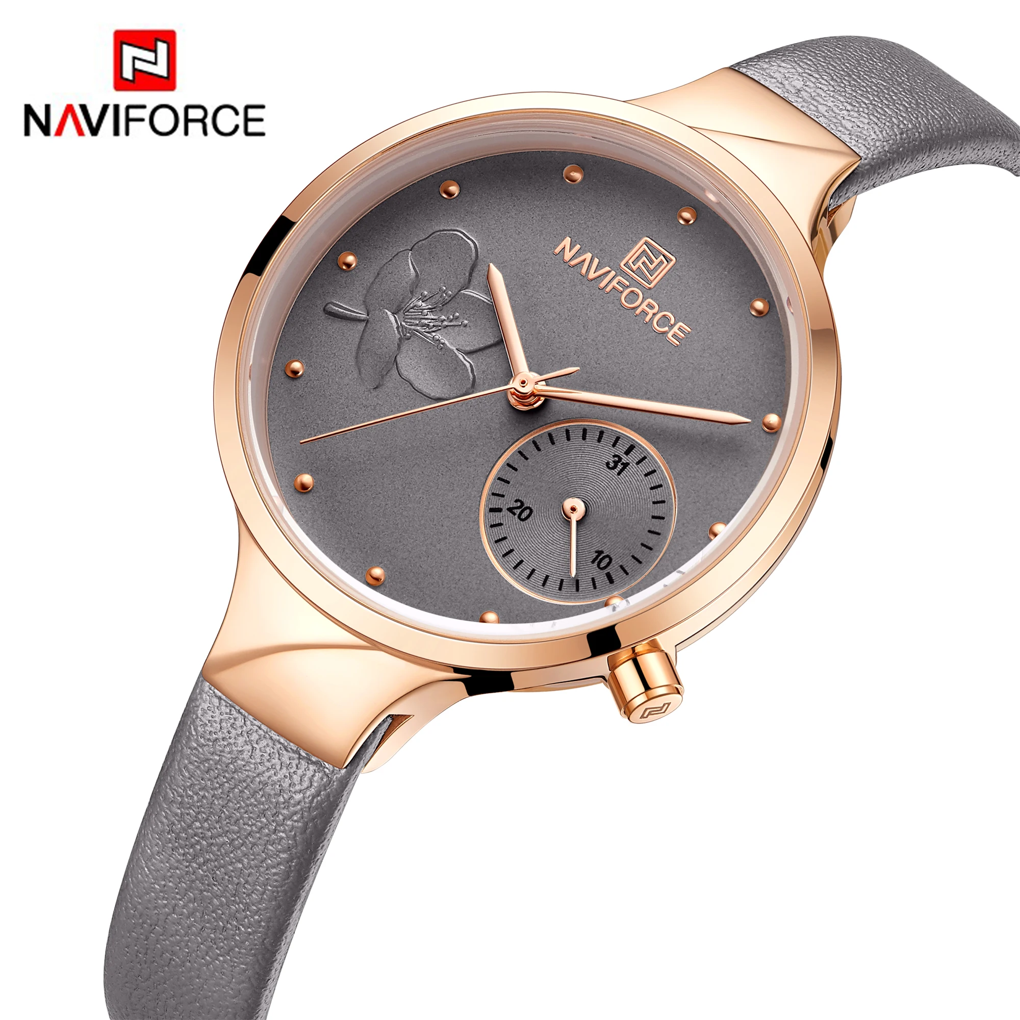 Оригинальные женские часы NAVIFORCE модные повседневные Простые кварцевые с кожаным
