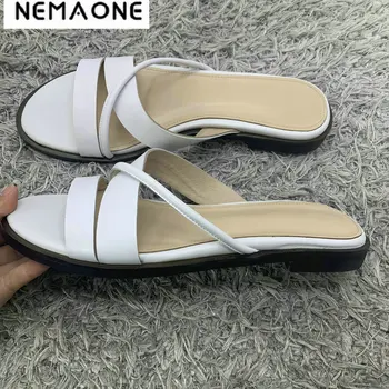 

100% real Leather summer Shoes Woman flat slippers Flips Flops Low Heeled Casual Shoes Ladies Slippers Sandals size 33-46