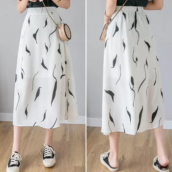 

Chiffon Floral Skirt Women's 2020 Summer Elegant High Waist A-line Skirt Mid-length Wild Fashion Swing Print Skirts Mujer Z868