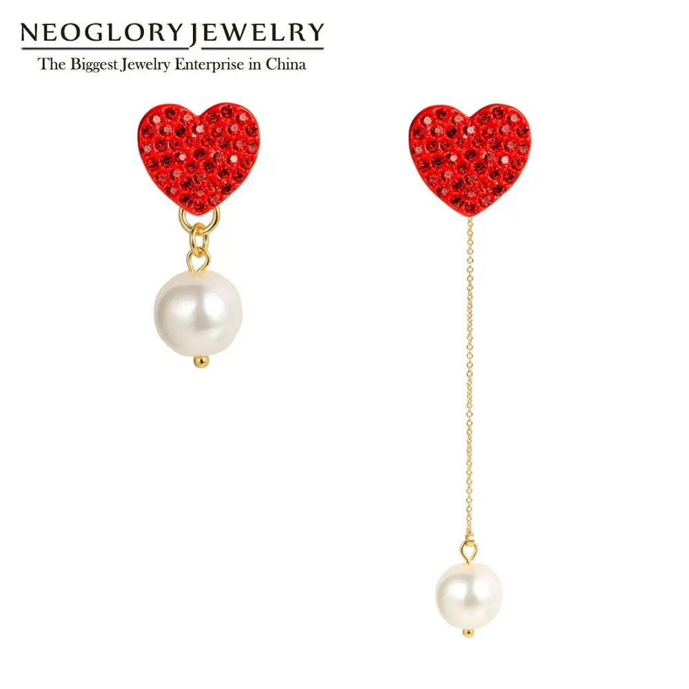 

Neoglory Trendy Elegant Red Heart Asymmetric Dangle Earrings For Women 2019 Statement For Wedding Party Birthday Gift For Girl