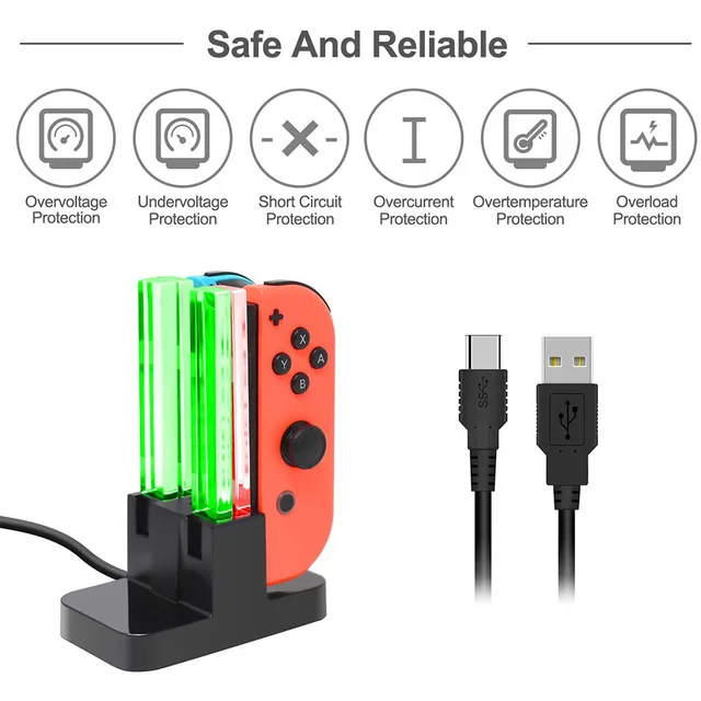 Nintend Switch 4 Controller Charger LED Indicator Charging Dock Station