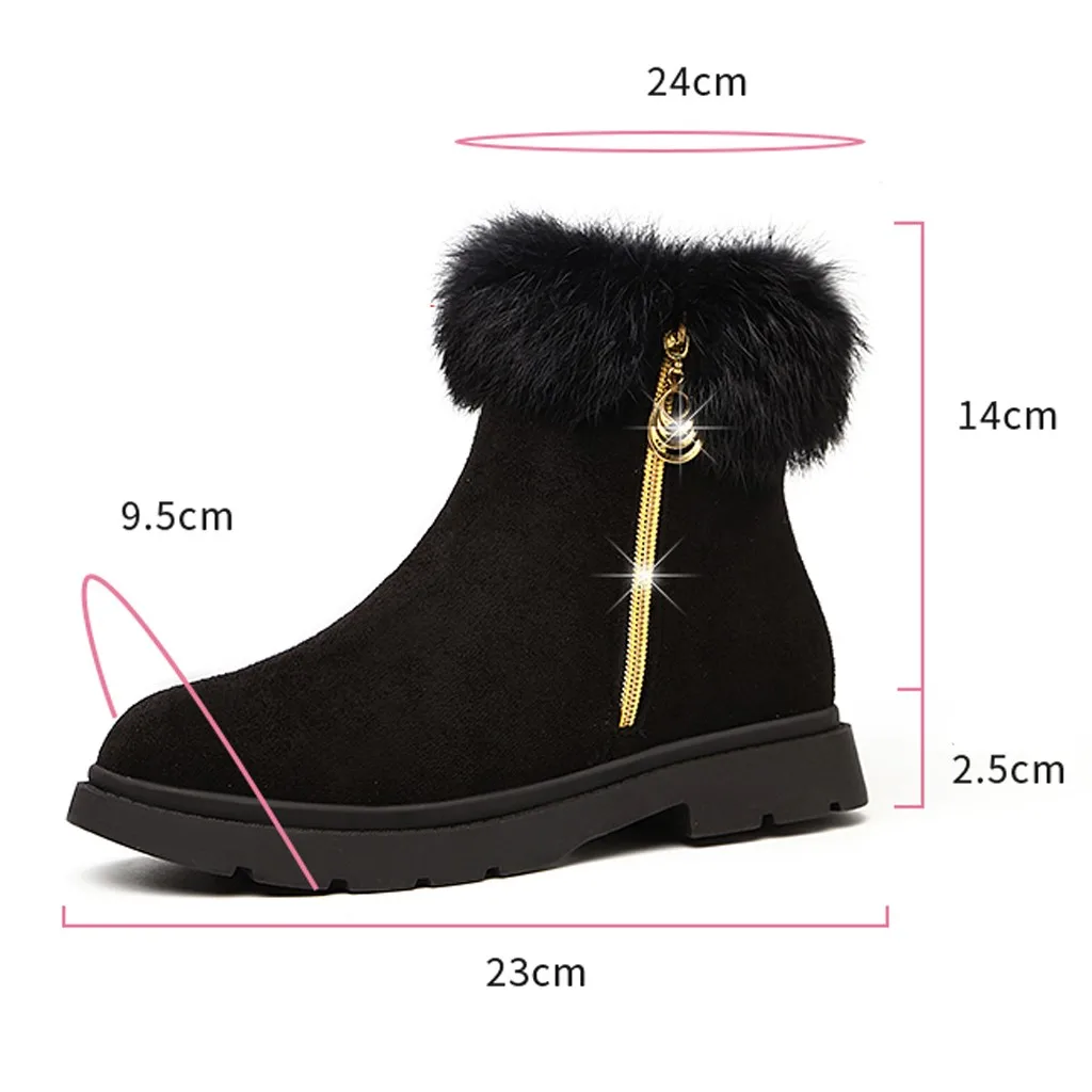 Women's solid color square high heels zipper suede warm snow boots round head suede side with snow boots#1