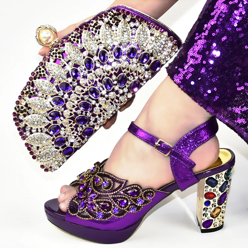 Новая мода в нигерийском стиле женская свадебная обувь Итальянская обувь с сумки в комплекте, Размер 38–43 для Для женщин комплект из туфель и сумочки в итальянском стиле, для вечерние в Для женщин - Цвет: Фиолетовый