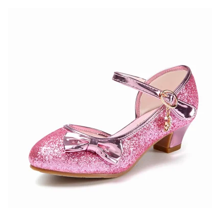 Children Princess Sandals Kids Girls Wedding Shoes High Heels Dress Shoes Bowtie Gold Shoes For Girls party shoes