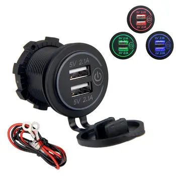 

New Arrival High Quality 12V 24V Dual USB 2.1A LED Car Charger Adapter Touch ON OFF For Car Boat Marine